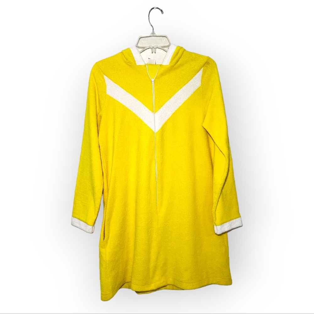 Robes of California Vintage Terrycloth Zip Front Robe Yellow White Medium